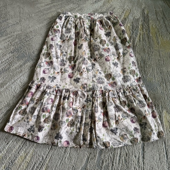 Meadows Dresses & Skirts - Meadows midi skirt button front organic cotton floral cottage pleated ruffle  8